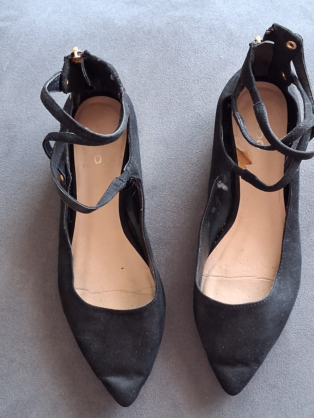 Aldo Women's Black Pointed Ankle-Strap Flats